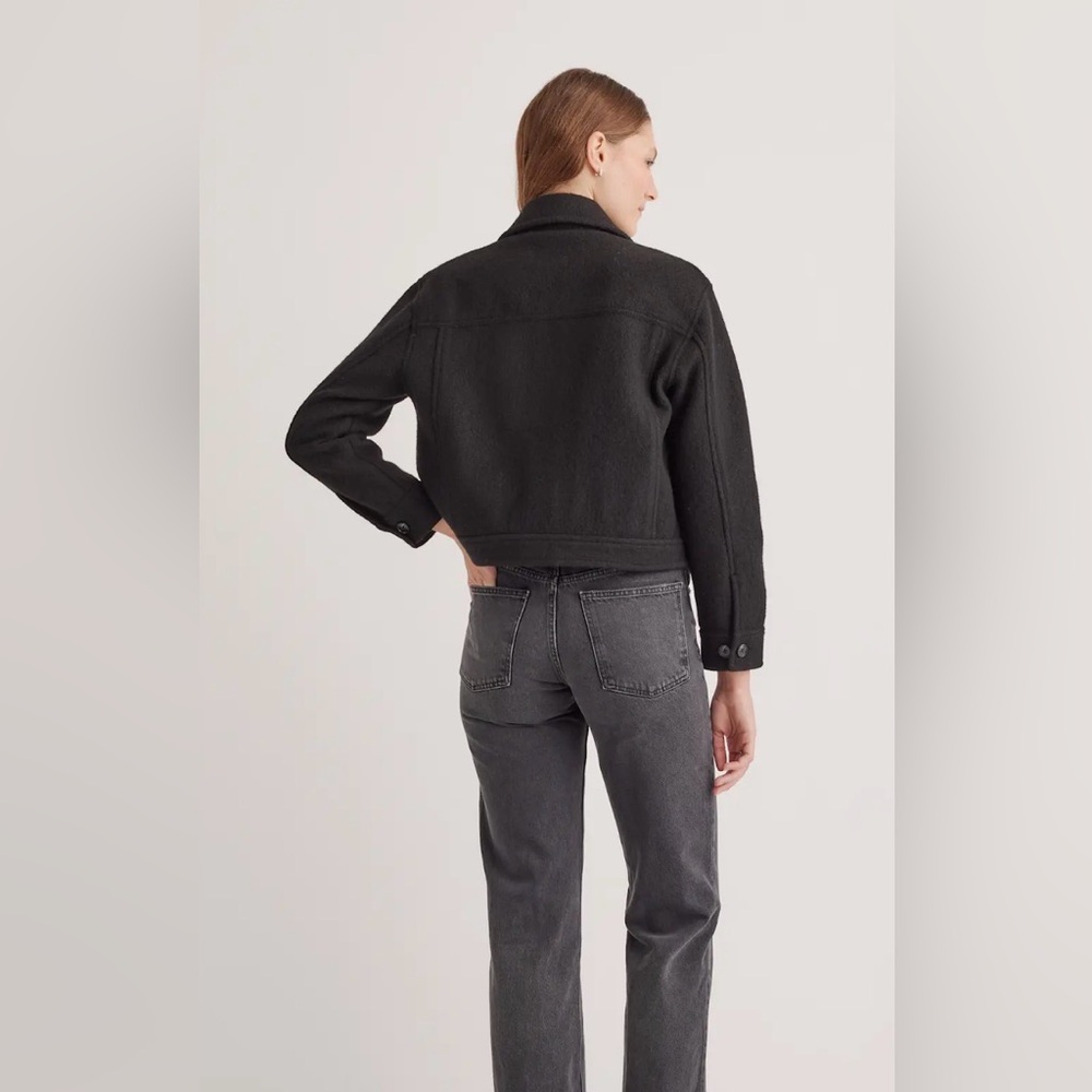 Quince 100% Merino Wool Cropped Shirt Jacket Black Women Size X-Large NEW - Picture 2 of 8